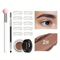 Waterproof Eyebrow Cream Set w/ Brush, Brown Stamp Powder, Stencil