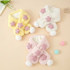 Girls Star Fleece Thermal Scarf with Plush Ball for Winter