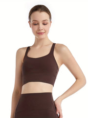 Square Neck Wide Strap Sports Bra for Yoga