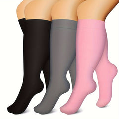 3 Pairs Plus Size Compression Socks 15-20mmHg Knee High Wide Calf