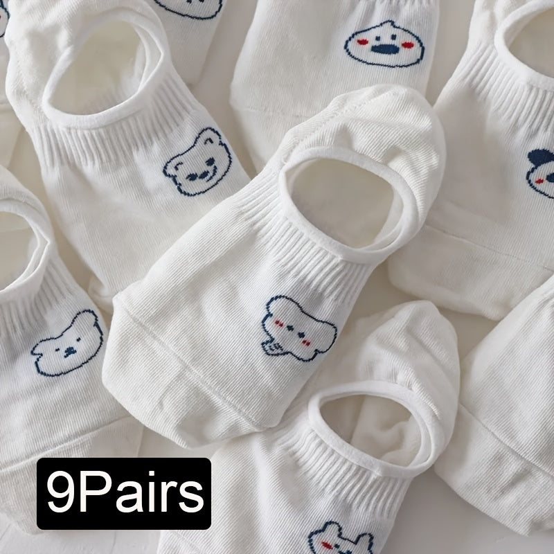 9 Pairs Cartoon Print Short Socks Soft Lightweight Ankle Women's Stockings