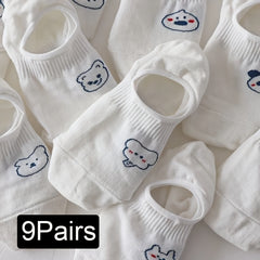9 Pairs Cartoon Print Short Socks Soft Lightweight Ankle Women's Stockings