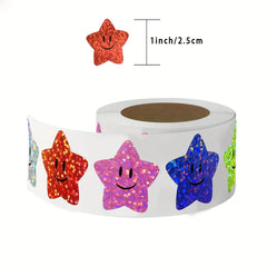 500pcs Rainbow Laser Star Stickers Roll Thank You Commercial Decoration
