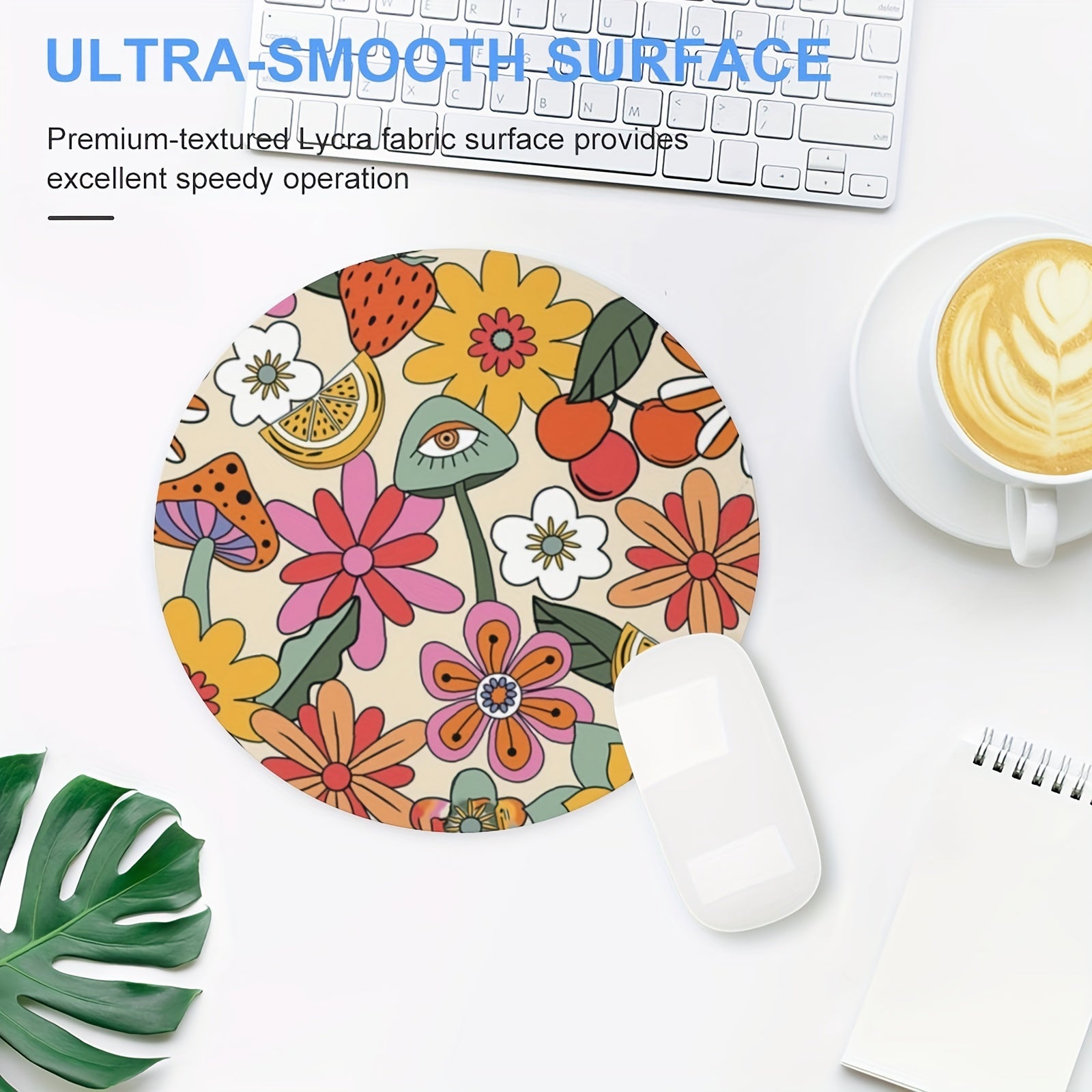 Small Flower Bush Gaming Mouse Pad Round Non-slip Rubber Mat