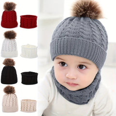 2pcs Baby Knitted Hat & Scarf Set, Ages 0-4 Years