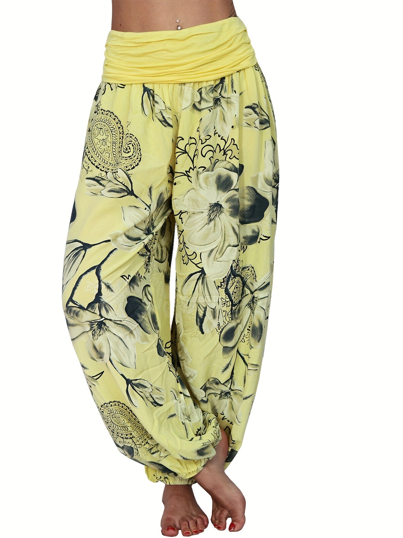 Boho Floral Print Harem Pants for Women
