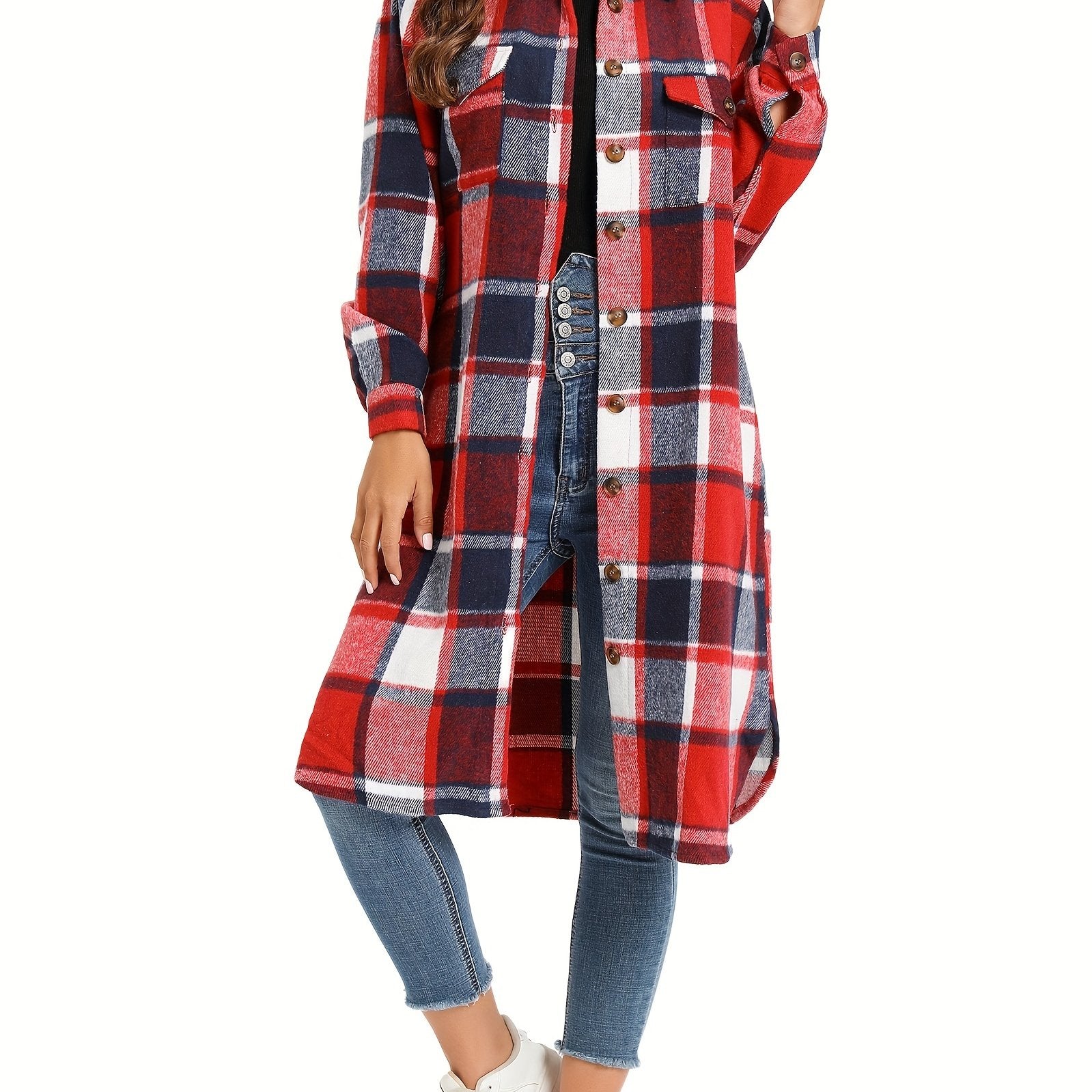 Plaid Button Front Jacket Long Sleeve Spring/Fall Women's Clothing