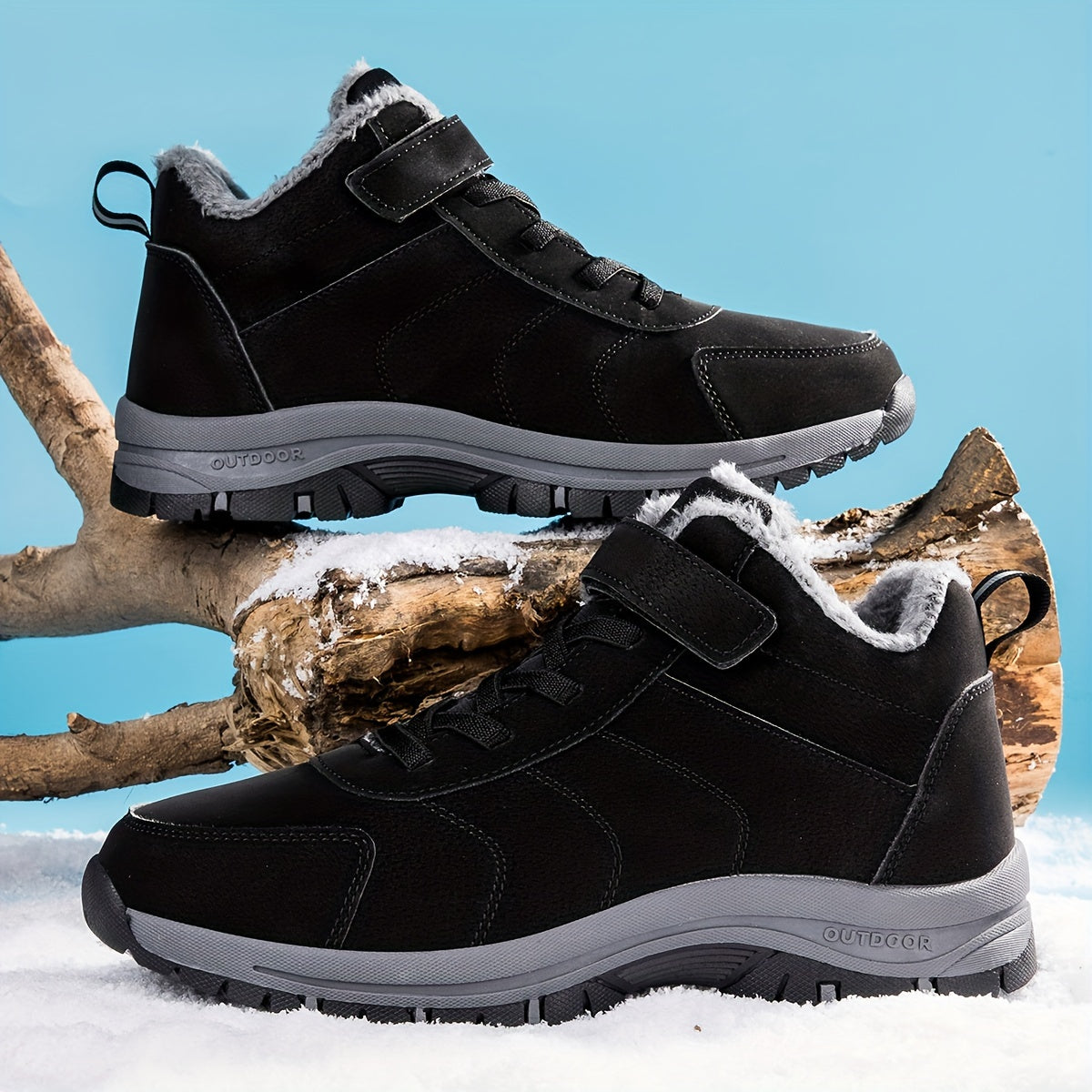 Men's Durable Hiking Shoes Plush Lining Anti-Skid PU Leather