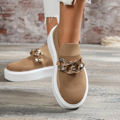 Women's Thick Sole Loafers Mesh Chain Decor Slip-on Casual Shoes