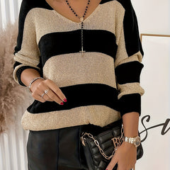 Women's Striped V-Neck Pullover Sweater