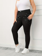 Women's Plus Pearl Button Slim Fit Denim Pants