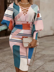 Puff Sleeve Criss Cross V neck Dress