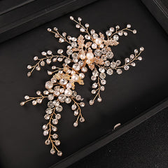 Golden Pearl Bridal Comb Floral Wedding Crystal Rhinestone Comb