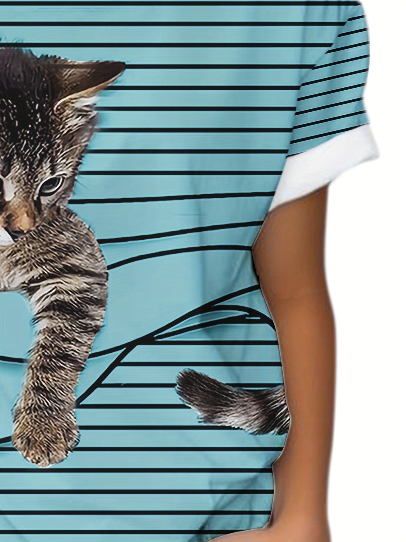 Kids Striped Kitty Graphic T-shirt - Summer Sports Clothes