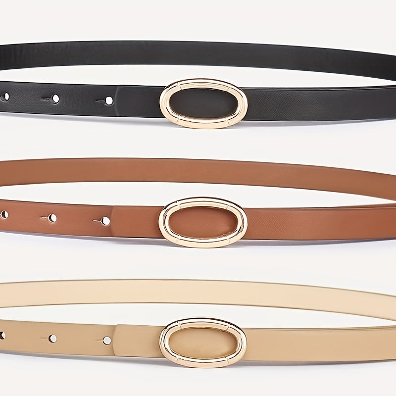 Golden Oval Buckle PU Leather Belt for Girls Kids