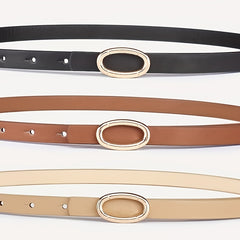 Golden Oval Buckle PU Leather Belt for Girls Kids