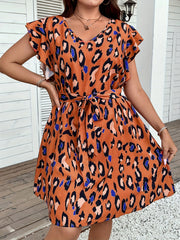 Leopard Print V-Neck Mini Dress With Belt