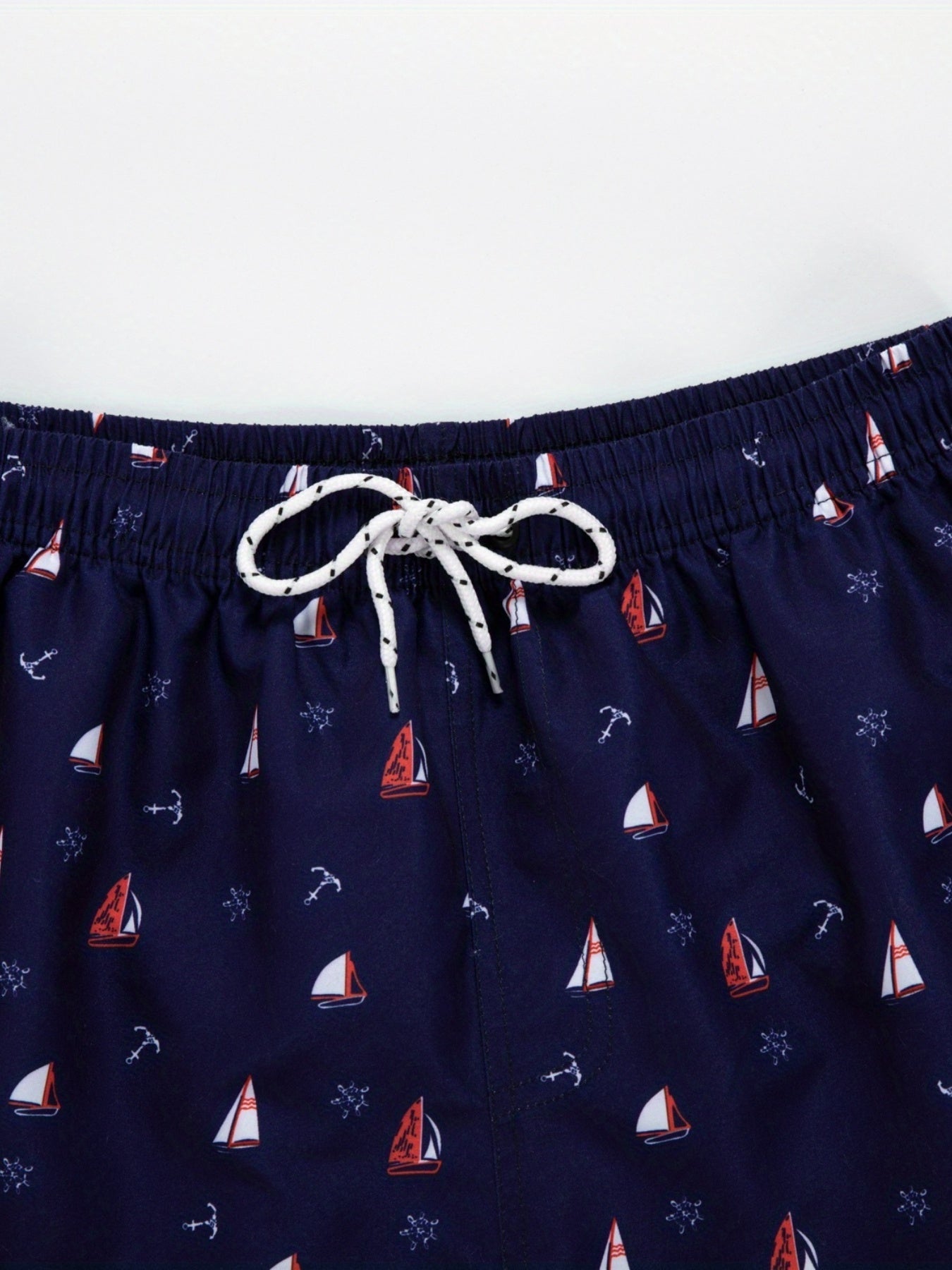 Sailboat Print Mesh Lining Drawstring Men s Swim Trunks