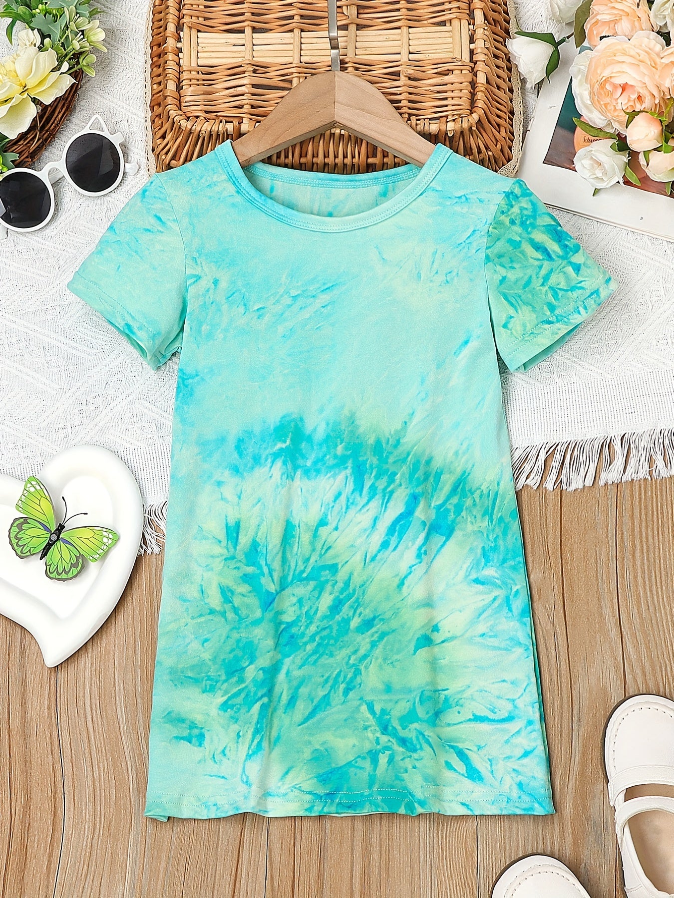 Girls Tie Dye Short Sleeve T-shirt Dress for Summer