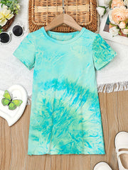 Girls Tie Dye Short Sleeve T-shirt Dress for Summer