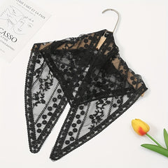 Lace Plaid Flower Triangle Scarf Women Neck Scarf Hollow Small Silk Neckerchief