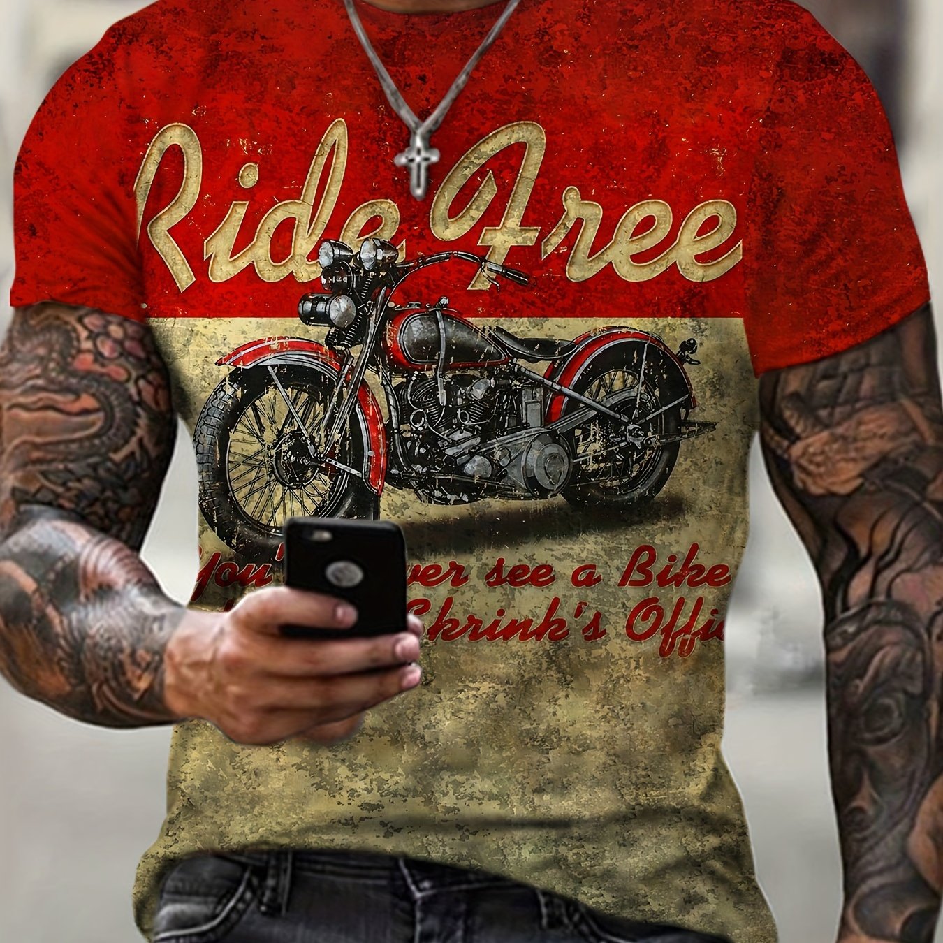 Motorcycle 3D Print Men's Retro Street Short Sleeve T Shirt