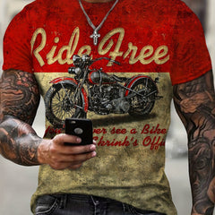 Motorcycle 3D Print Men's Retro Street Short Sleeve T Shirt