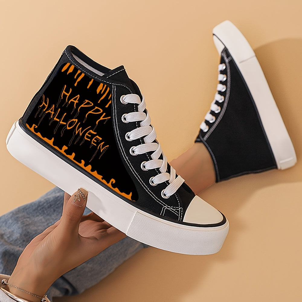Halloween Letter Pattern High Top Canvas Sneakers