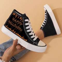 Halloween Letter Pattern High Top Canvas Sneakers