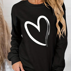 Heart Print Sweatshirt Crew Neck Long Sleeve Casual Top