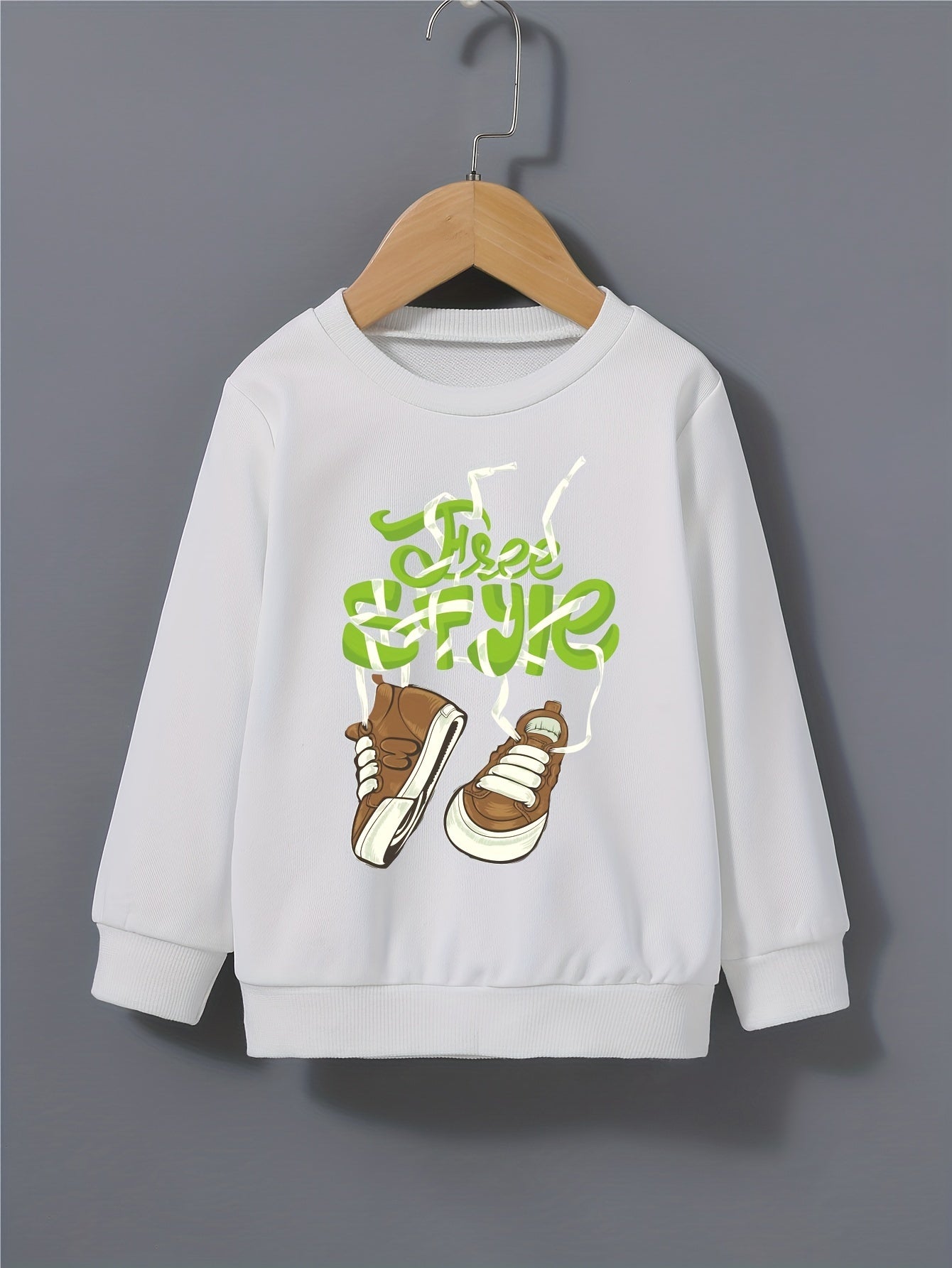 Cartoon Shoes Letter Print Kid's Sweatshirt Long Sleeve Top