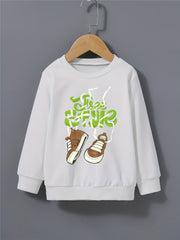Cartoon Shoes Letter Print Kid's Sweatshirt Long Sleeve Top