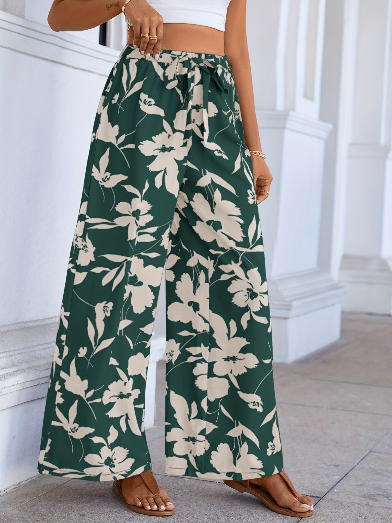 Floral Print Wide Leg Pants High Waist Summer Pants Women's Clothing