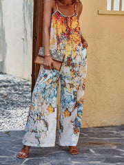 Boho Printed Spaghetti Jumpsuit Sleeveless Wide Leg Summer Jumpsuit