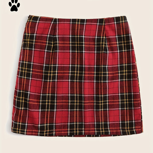 Plaid Print High Rise Stretch Mini Skirt