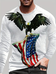 3D Eagle & Flag Print Men's Graphic Crew Neck Long Sleeve Tee