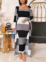 Colorblock Stripe Tube Dress & Cardigan Set