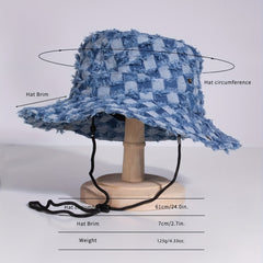 Plaid Pattern Denim Cowboy Hat Hip Hop Sunscreen Bucket Hat Unisex