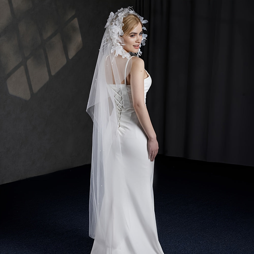 Bridal Veil Wedding Headpiece with Trail for Brides Proms Photo Shoots Wedding A