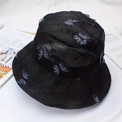 Flower Butterfly Decor Bucket Hat Lace Sun Hat Foldable Travel Beach Hats
