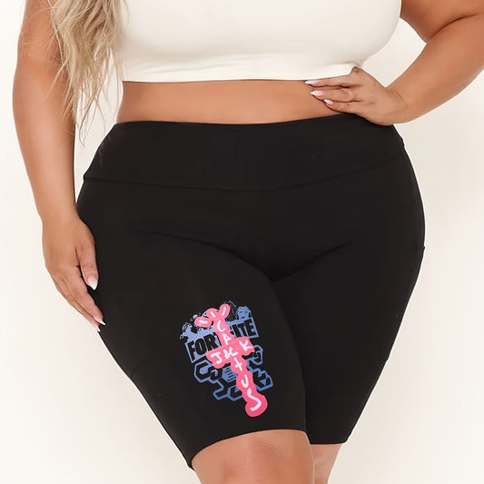Women's Letter Print High Rise Biker Shorts