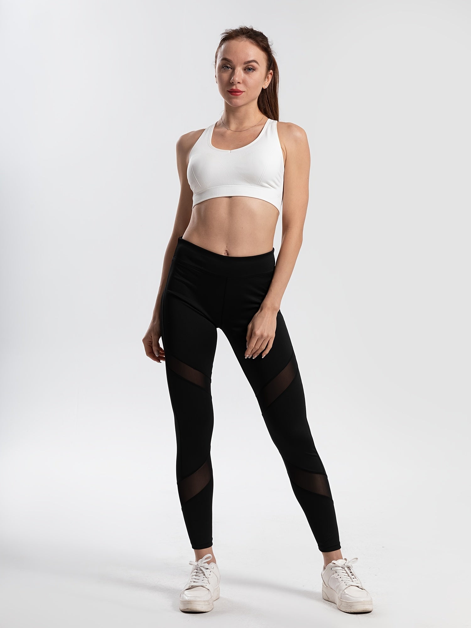 Women's Mesh Stitching Yoga Leggings High Waist Workout Fitness Leggings