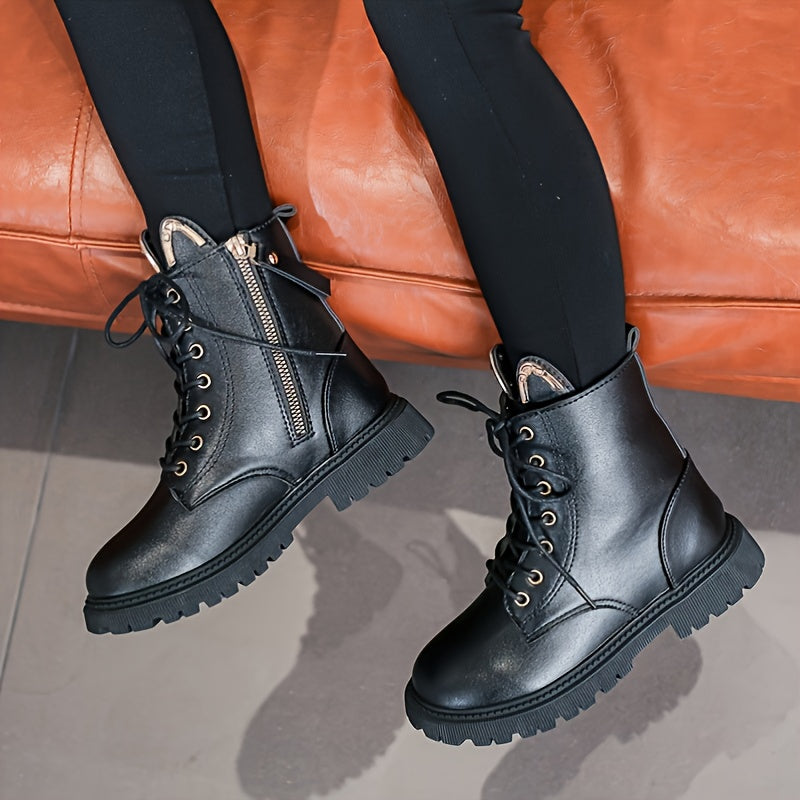 Girls Leather Solid Zipper Boots