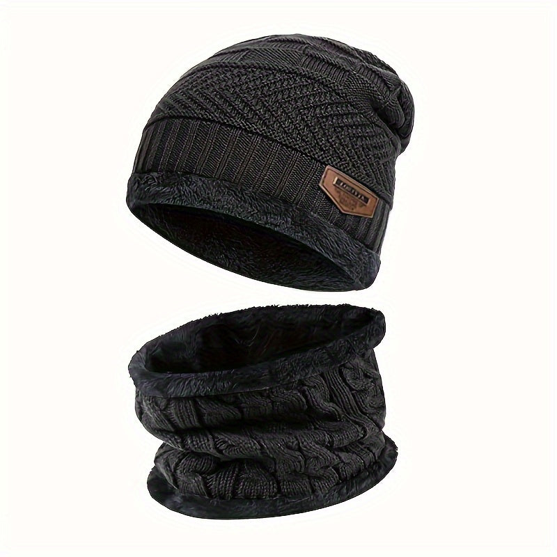 Winter Thick Beanie Knitted Hat Neck Warmer Set