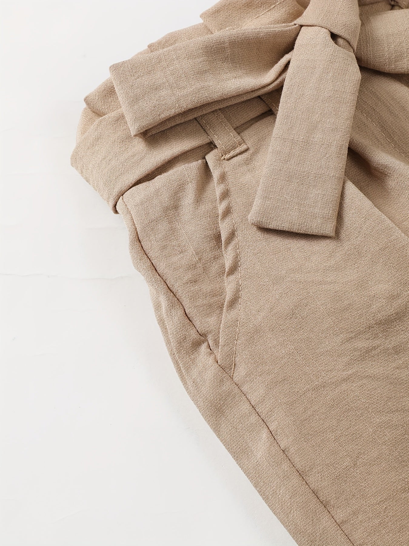 Kid Girls Khaki Cotton Linen Wide Leg Cropped Pants
