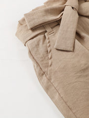 Kid Girls Khaki Cotton Linen Wide Leg Cropped Pants