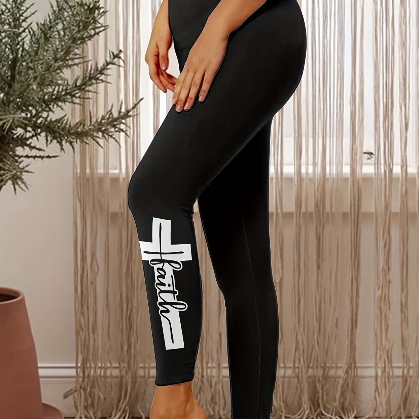 Faith Print Skinny Leggings Casual Every Stretchy Leggings Women's Clothing