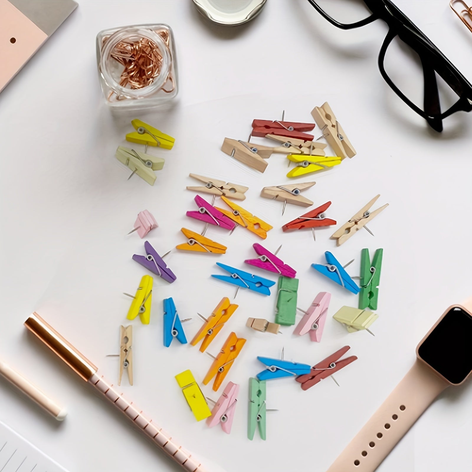 50 Wooden Clip Pushpins for Artwork & Notes