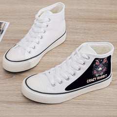 Crazy Rabbit Print Plush Lined Thermal Chunky Canvas Sneakers