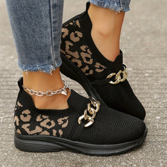 Women's Slip-On Road Running Shoes, Chain Decor, Breathable Mesh
